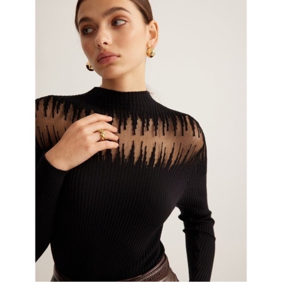 Commense Tops - Commense Mock Neck Sheer Panel Knit Top
Black size XS